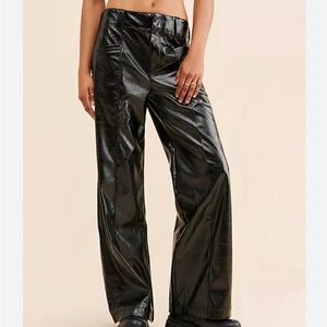 Free People Shiny Black Wide Leg Pants